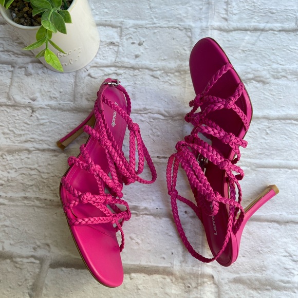 LARROUDÉ X WOMANIZER + Chiara Sandal in Fuchsia Leather braided Heeled Size 8 - Picture 9 of 11
